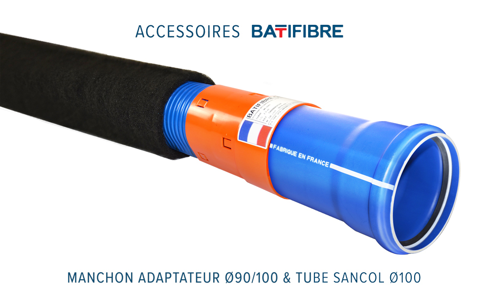 Accessoires BATIFIBRE Manchon Adaptateur D90 / 100 Femelle et tube PVC D100 ATE