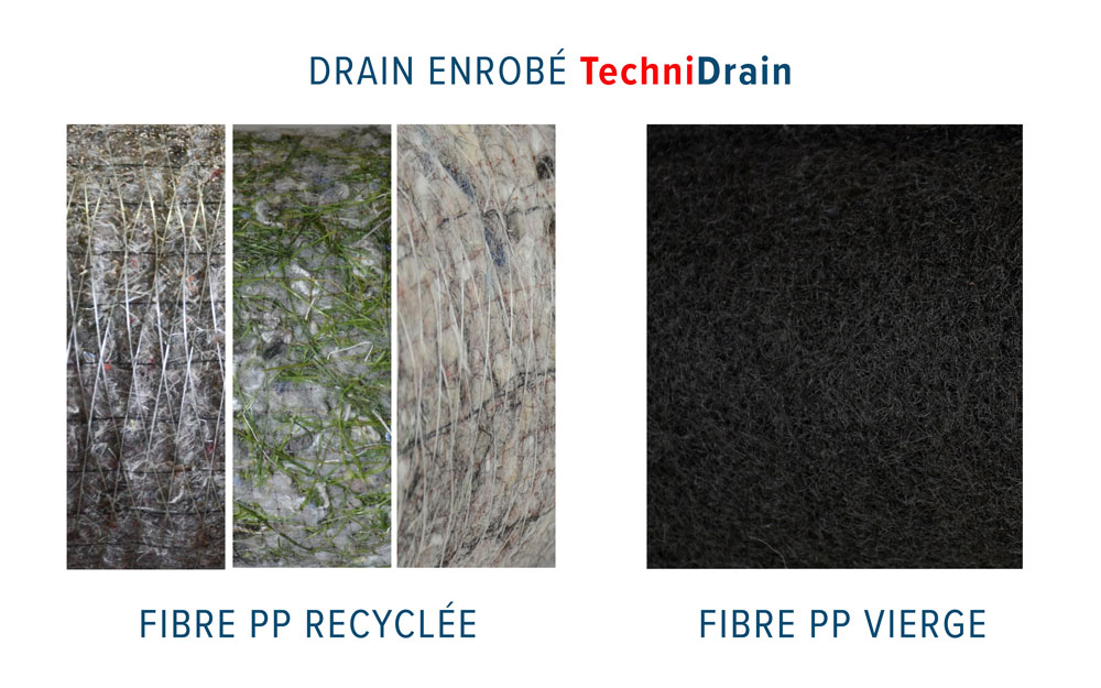 Drain enrobé TECHNIDRAIN Fibres Polypropylène recyclées et vierges